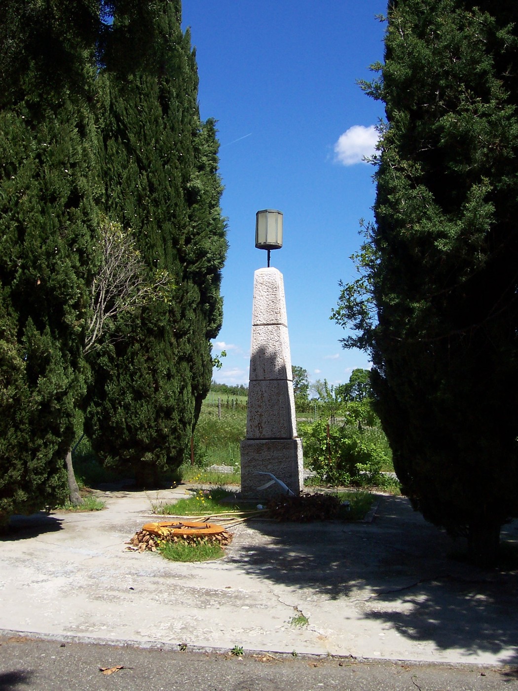 Monumento commemorativo ai caduti di Monte Bottigli, immerso nella natura e circondato da alberi.