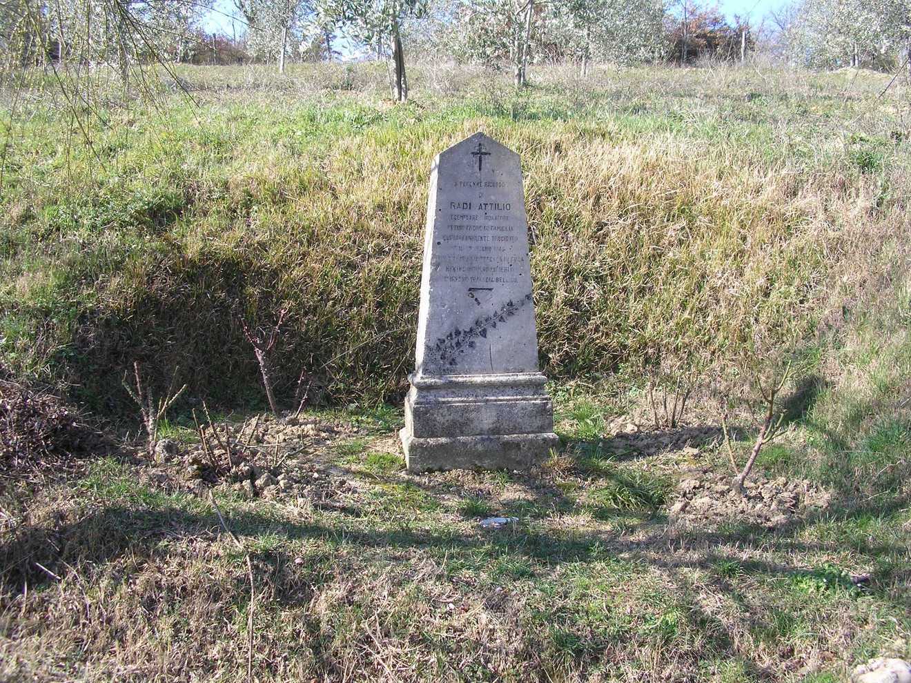 Cippo a Radi, monumento commemorativo immerso nella natura, circondato da un paesaggio rurale.