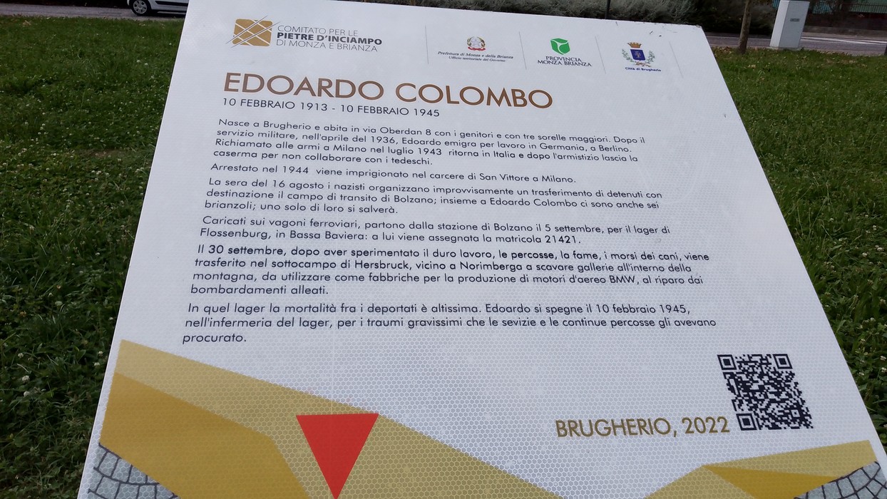 Pietre d'inciampo commemorative nel Giardino della Memoria di Brugherio, dedicate a Edoardo Colombo.