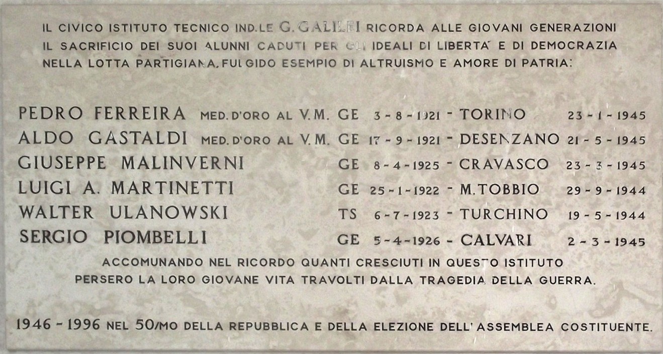 Lapide commemorativa dedicata ai caduti per la libertà dell'istituto Galilei.