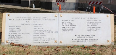 Lapidi commemorative dedicate ai caduti per la libertà a Cornigliano, onorando i partigiani e deportati.