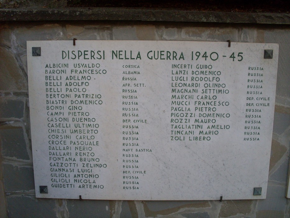 Monumento ai Caduti di Toano, in memoria dei dispersi nella guerra 1940-45. Riconoscimento ai sacrifici.