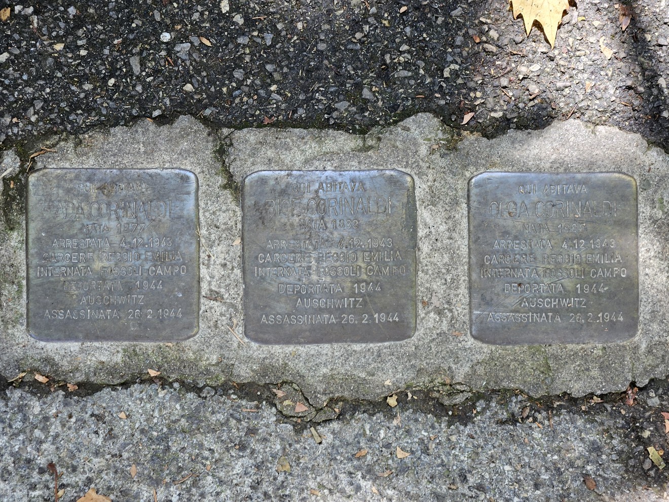 Pietre d'inciampo commemorative dedicate a vittime della persecuzione ad Auschwitz, posizionate nel pavimento.