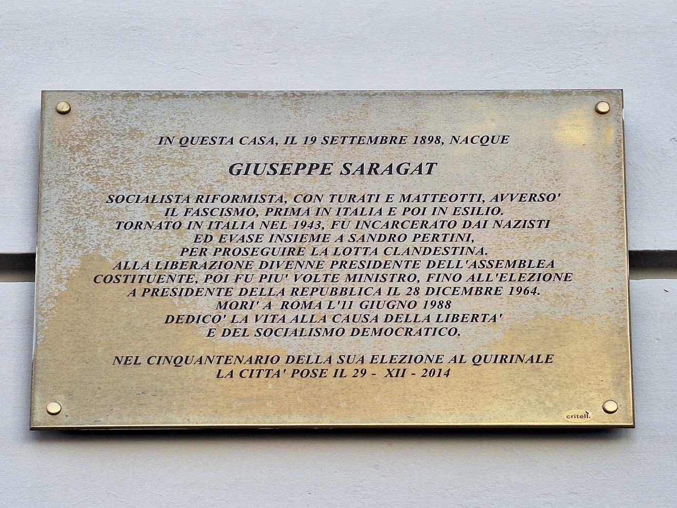 Targa a Saragat, Comune di Torino (TO), foto 1