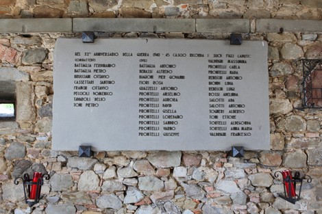 Lapide commemorativa ai caduti di Cascio, tributo ai soldati che hanno sacrificato la vita in conflitti.