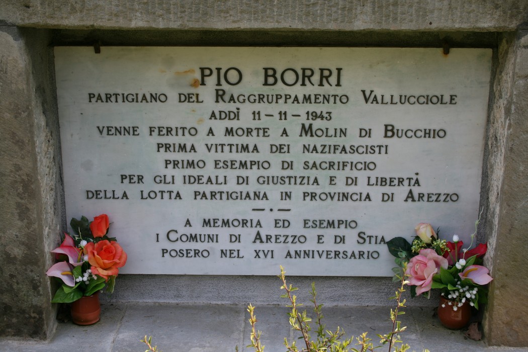 Lapide commemorativa di Pio Borri, partigiano caduto nella lotta contro il nazifascismo.