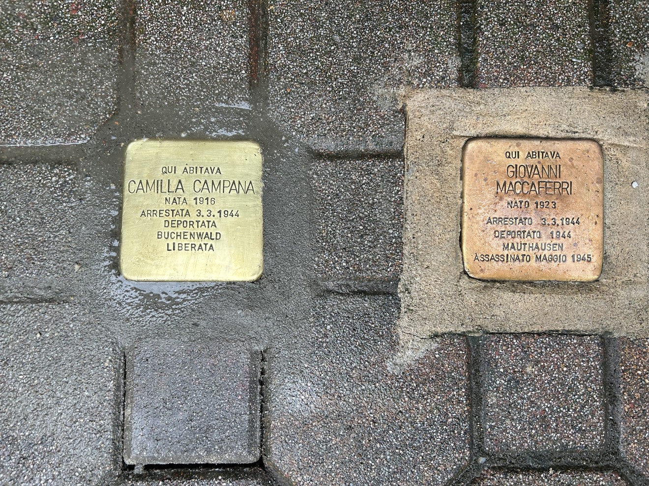 Pietra d'inciampo che commemora Camilla Campana e Giovanni Maccaferri a Campana.