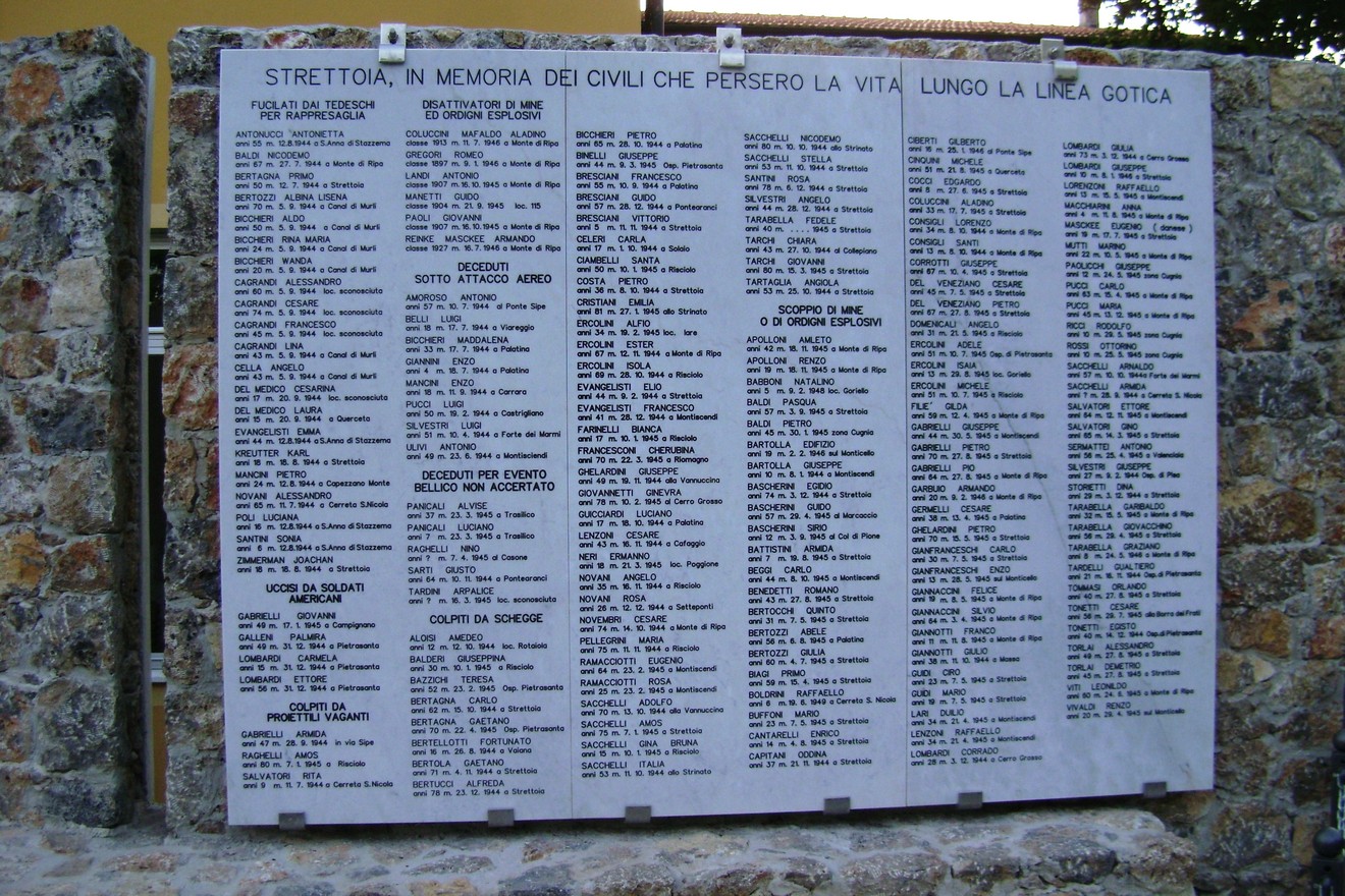 Lapide commemorativa dei civili caduti lungo la Linea Gotica, a Strettoia, in memoria delle vittime.