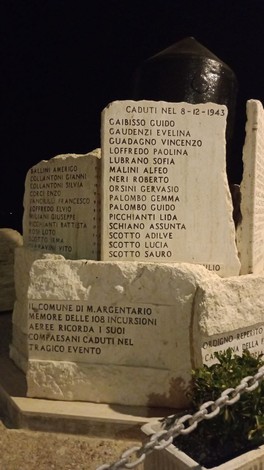 Monumento ai caduti con nomi commemorativi, situato in un contesto storico significativo.