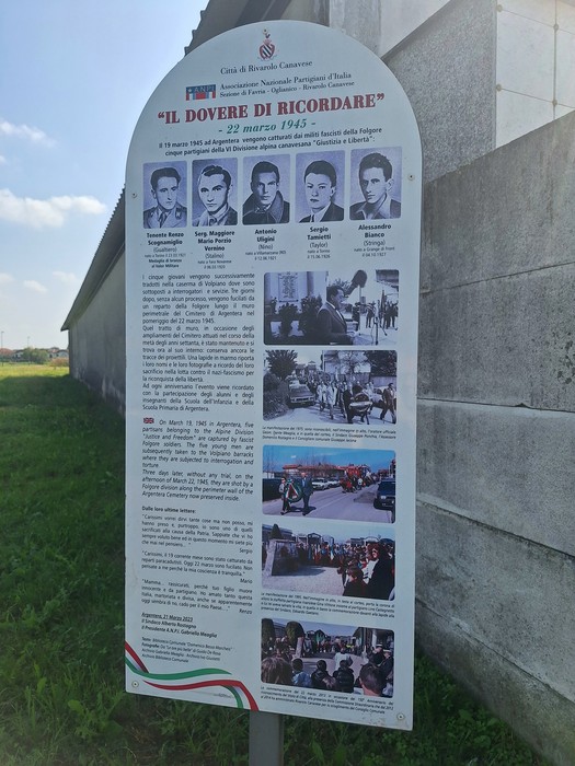 Pannello a ricordo dell'eccidio di Argentera, Comune di Rivarolo Canavese (TO), foto 2