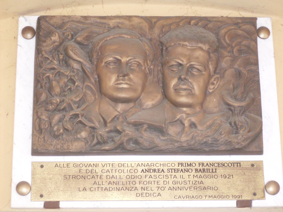 Targa commemorativa dedicata a Primo Francescotti e Andrea Barilli, vittime del fascismo nel 1921. Cavriglia, 1991.