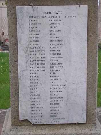 Monumento ai caduti e deportati, con nomi incisi su marmo in ricordo delle vittime.