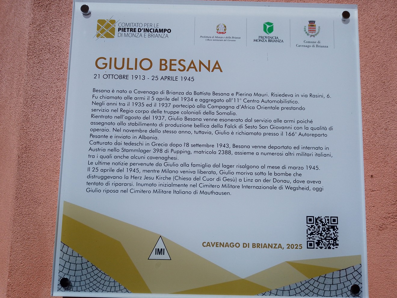 Pietra d'inciampo dedicata a Giulio Besana, un memoriale che onora la sua memoria e la sua storia.