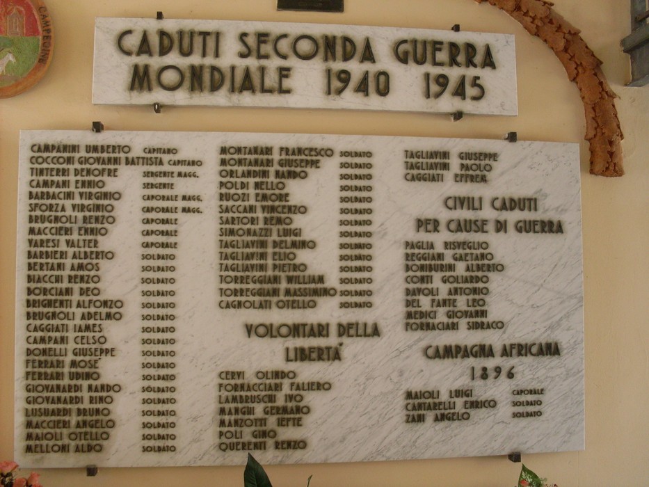 Lapidi commemorative dei caduti di Campegine nella Seconda Guerra Mondiale, in ricordo di valorosi soldati.