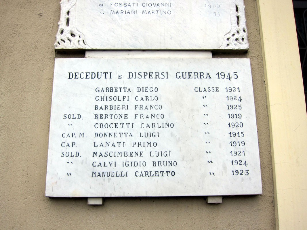 Lapide commemorativa ai caduti di Verrua Po nella Seconda Guerra Mondiale.