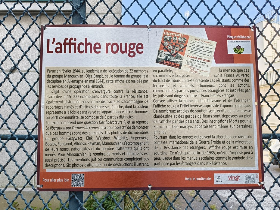 Commemorazione del Gruppo Manouchian, resistenti nella Francia occupata durante la Seconda Guerra Mondiale.