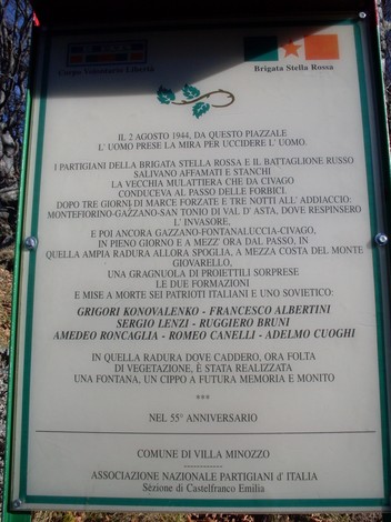 Monumento commemorativo ai caduti della Brigata Stella Rossa e del Battaglione Sovietico, a ricordo del loro sacrificio.