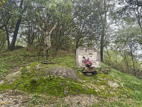 Monumento commemorativo dell'eccidio di San Martino, immerso nella natura. Rappresenta la memoria storica del luogo.
