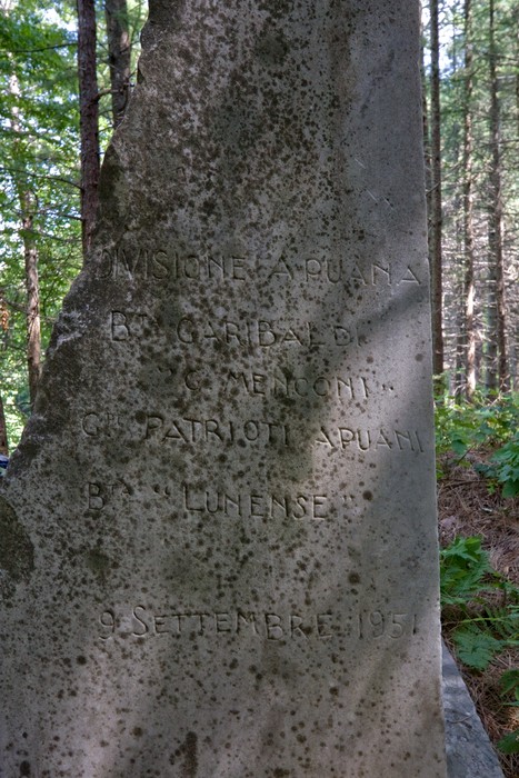 Monumento dedicato alla Divisione Apuana, situato in un contesto naturale suggestivo.