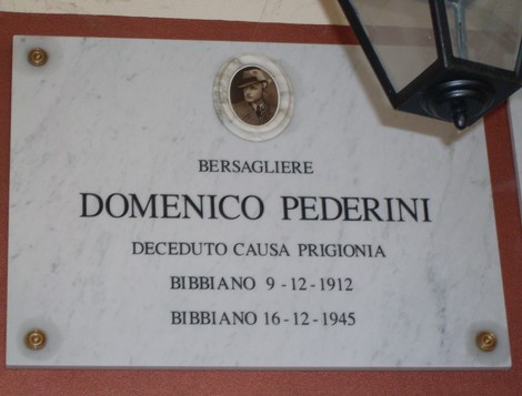 Targa commemorativa dedicata a Domenico Pederini, bersagliere caduto durante la prigionia a Bibbiano.