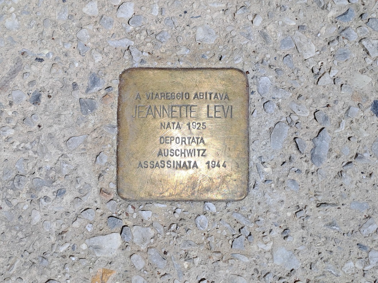 Pietra d'inciampo dedicata a Jeannette Levi, deportata ad Auschwitz nel 1944, situata a Viareggio.