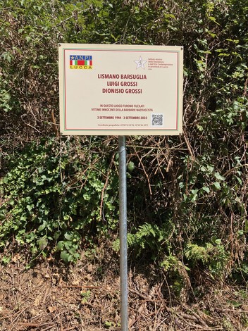 Targa commemorativa dedicata a Lismano Barsuglia e ai fratelli Luigi e Dionisio Grossi.