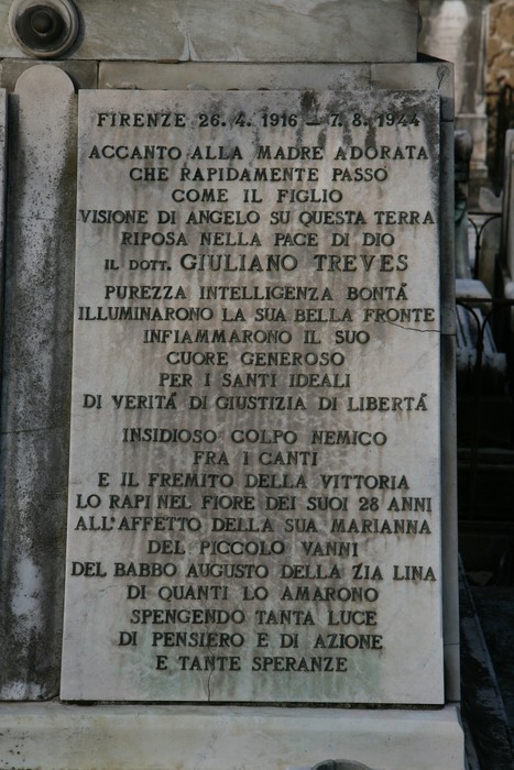 Sepolcro di Giuliano Treves a Firenze, commemorazione di un uomo di grande intelligenza e bontà.