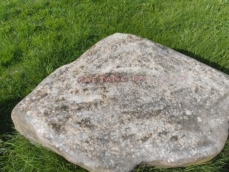 Monumento in memoria dei partigiani caduti, situato a Monte Sabbiuno, circondato da vegetazione.